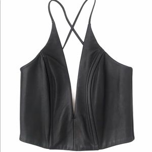Michelle Mason NWT Black Leather V-Neck Crop Top